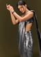 Metallic Grey Pre Stitched Sequin Saree With Cowl Neckline Blouse