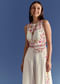 White Thread And Moti Work Jumpsuit With Waist Belt