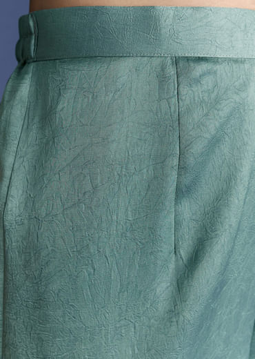Aqua Green Crush Silk Kurta Set With Resham And Beads Work