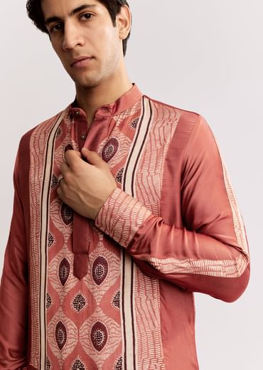 Grey Silk Ajrakh Printed Kurta Set