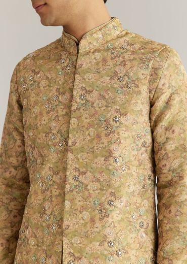 Green Tissue Stone Sequins Kurta Jacket Set
