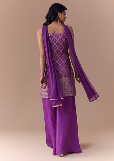 Purple Jacquard Woven Kurta Palazzo Set
