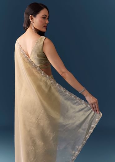 Beige Tissue Embellished Saree with Unstitched Blouse