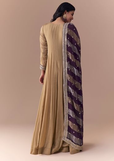 Gold Zardozi Work Anarkali with Dupatta