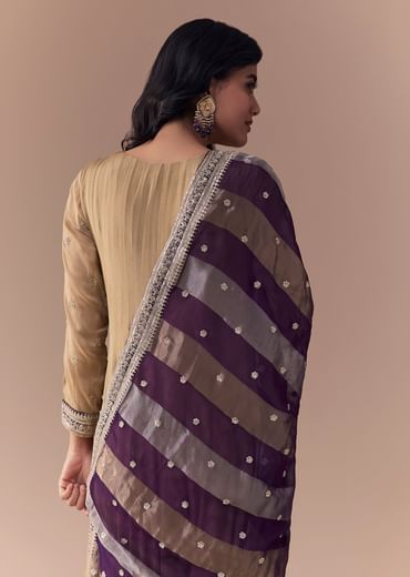 Gold Zardozi Work Anarkali with Dupatta