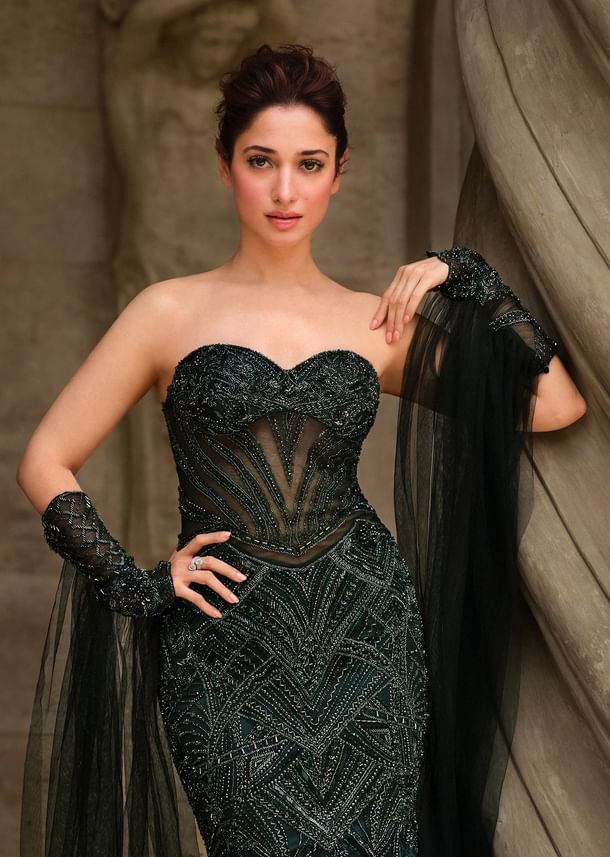 Green Net Bridal Gown With Cut Dana And Beads Embroidery