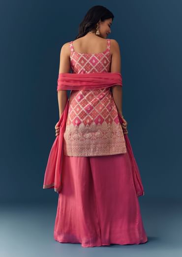 Pink Jacquard Weave Kurta Palazzo Set
