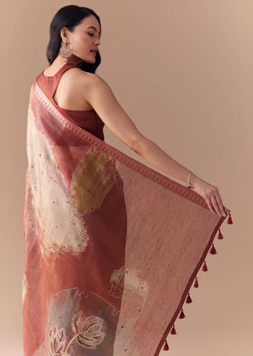 Maroon Shaded Organza Silk Saree with Unstitched Blouse