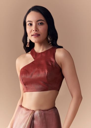 Maroon Shaded Organza Silk Saree with Unstitched Blouse