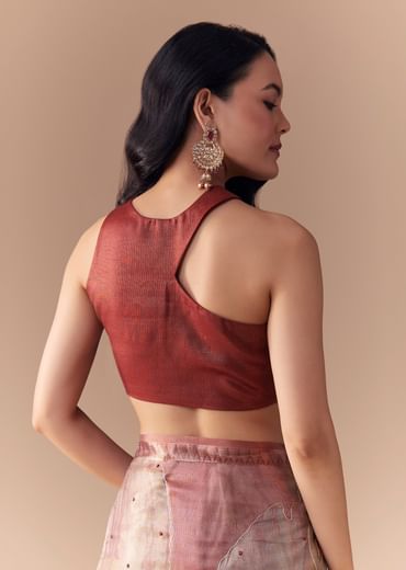 Maroon Shaded Organza Silk Saree with Unstitched Blouse