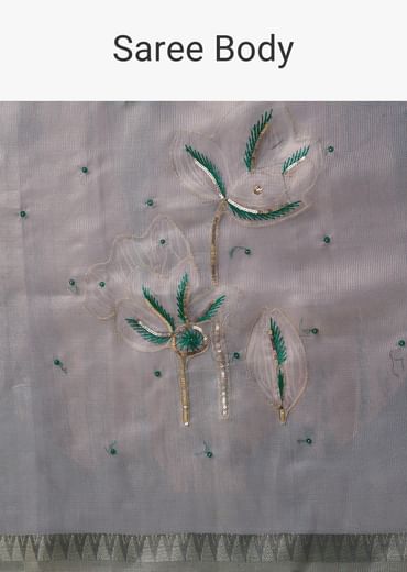 Teal Green Organza Silk Saree with Unstitched Blouse