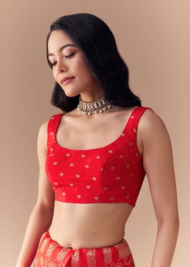 Red Dola Silk Zari Woven Saree with Unstitched Blouse