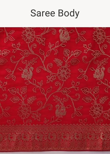 Red Dola Silk Zari Woven Saree with Unstitched Blouse