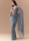 Blue Grey Net Sequin Floral Work Saree with Unstitched Blouse