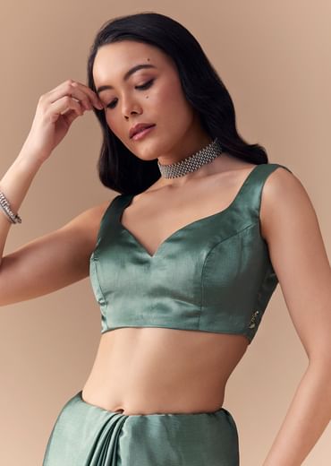 Mint Green Chinon Embroidered Saree with Unstitched Blouse