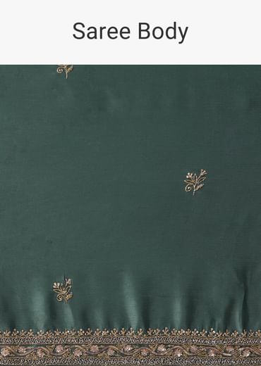 Mint Green Chinon Embroidered Saree with Unstitched Blouse