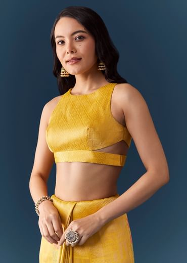 Yellow Jacquard Silk Woven Saree with Unstitched Blouse