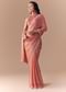 Peach Jacquard Print Tissue Saree with Unstitched Blouse