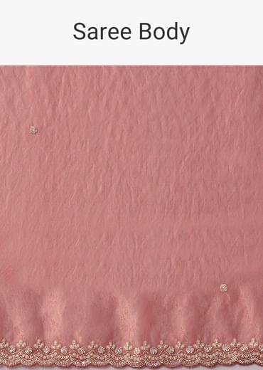 Peach Jacquard Print Tissue Saree with Unstitched Blouse