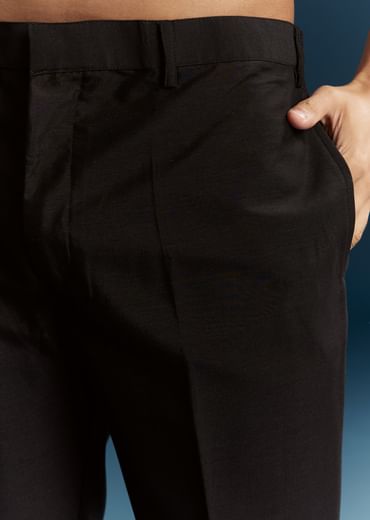 Black Silk Kurta Jacket Set For Men With Heavy Embroidery