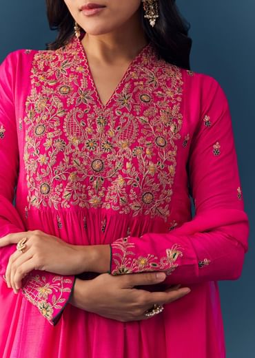 Pink Silk Zari Embroidered Anarkali Set