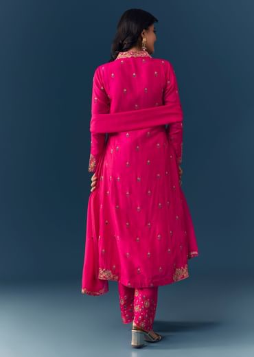 Pink Silk Zari Embroidered Anarkali Set