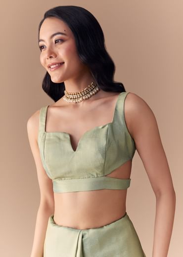 Mint Green Jacquard Silk Floral Woven Saree with Unstitched Blouse