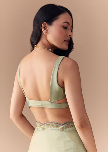 Mint Green Jacquard Silk Floral Woven Saree with Unstitched Blouse