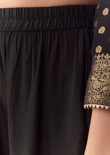 Black Jacquard Woven Gota Work Kurta Palazzo Set