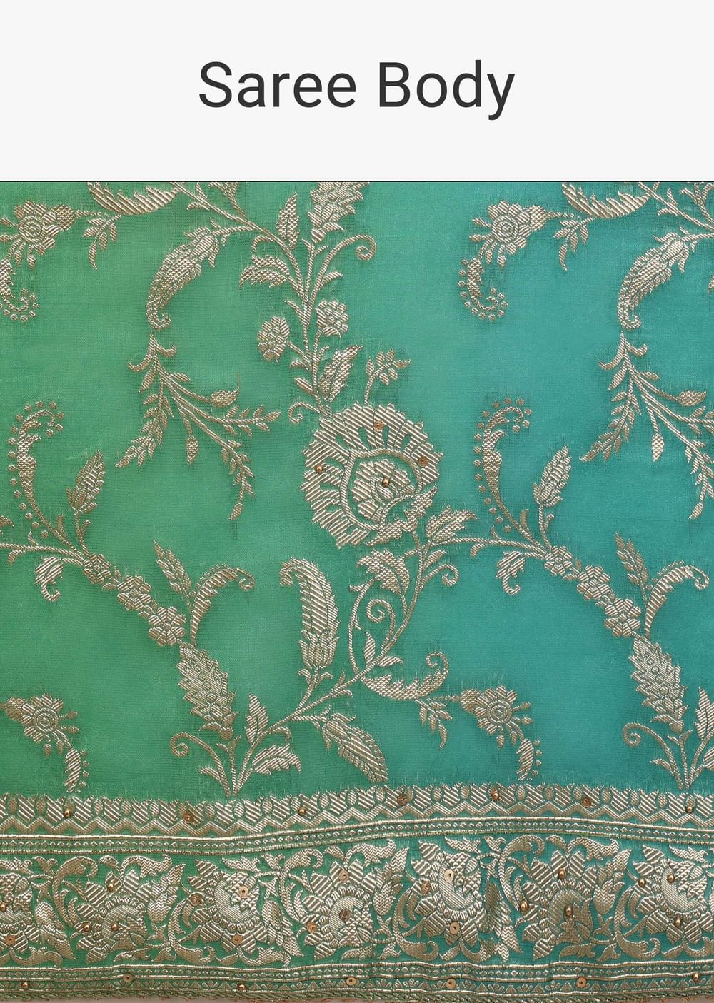 Sea Green And Turquoise Saree In Georgette With Woven Floral Jaal