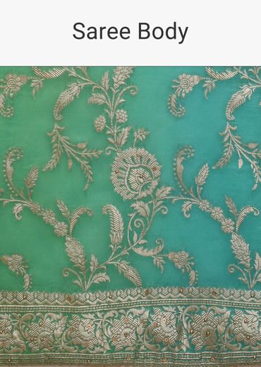 Sea Green And Turquoise Saree In Georgette With Woven Floral Jaal
