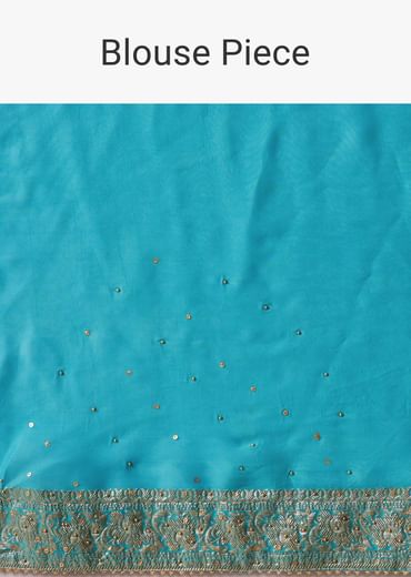 Sea Green And Turquoise Saree In Georgette With Woven Floral Jaal