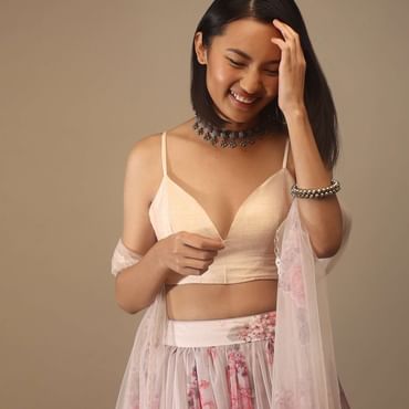 Shell Pink Spaghetti Strap Blouse With A Sweetheart Neckline