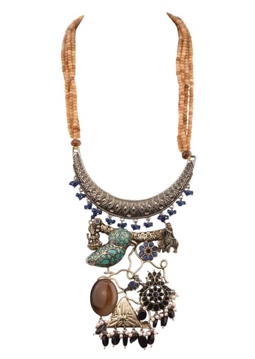 Silver And Black Oxidized Necklace In Mix Metal