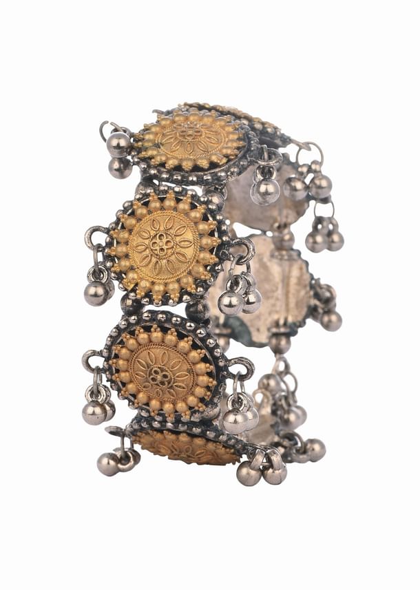 Silver And Yellow  Oxidized Bangles In Mix Metal Silver And Yellow  Oxidized Bangles In Mix Metal