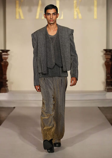Silver Indo Western Suit For Men With Bead Work