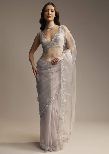 Silver Tissue Saree with Cutdana  Sequin Embroidery