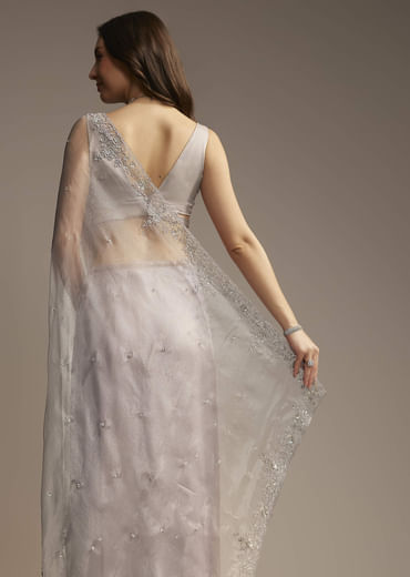 Silver Tissue Saree with Cutdana  Sequin Embroidery