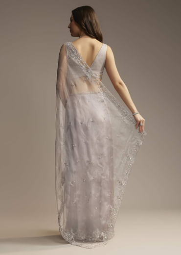 Silver Tissue Saree with Cutdana  Sequin Embroidery