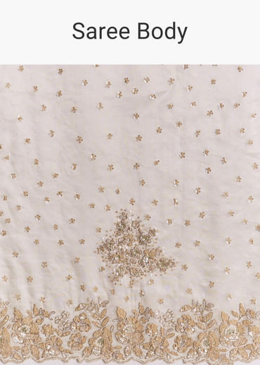 Silver Tissue Saree With Floral Cut Dana Embroidery
