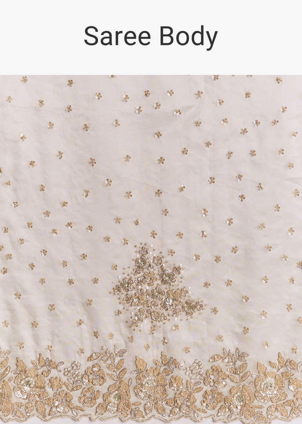 Silver Tissue Saree With Floral Cut Dana Embroidery