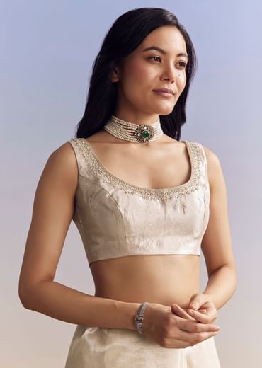 Silver Tissue Saree With Intricate Resham Work And Embroidered Border