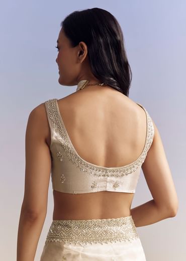 Silver Tissue Saree With Intricate Resham Work And Embroidered Border