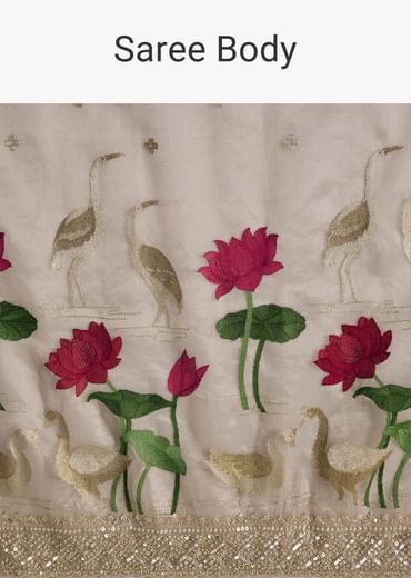 Silver Tissue Saree With Intricate Resham Work And Embroidered Border