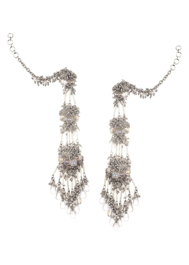 Silver And White Handcrafted Dangler Earrings In Mix Metal Silver And White Handcrafted Dangler Earrings In Mix Metal