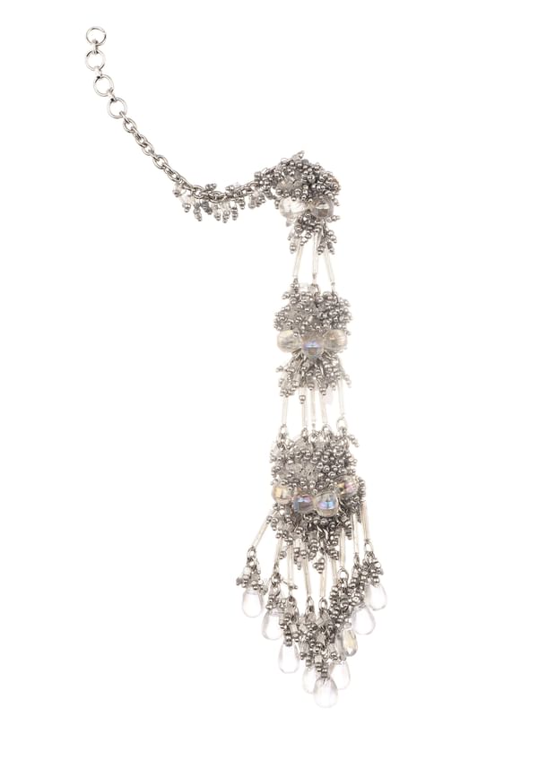 Silver And White Handcrafted Dangler Earrings In Mix Metal Silver And White Handcrafted Dangler Earrings In Mix Metal