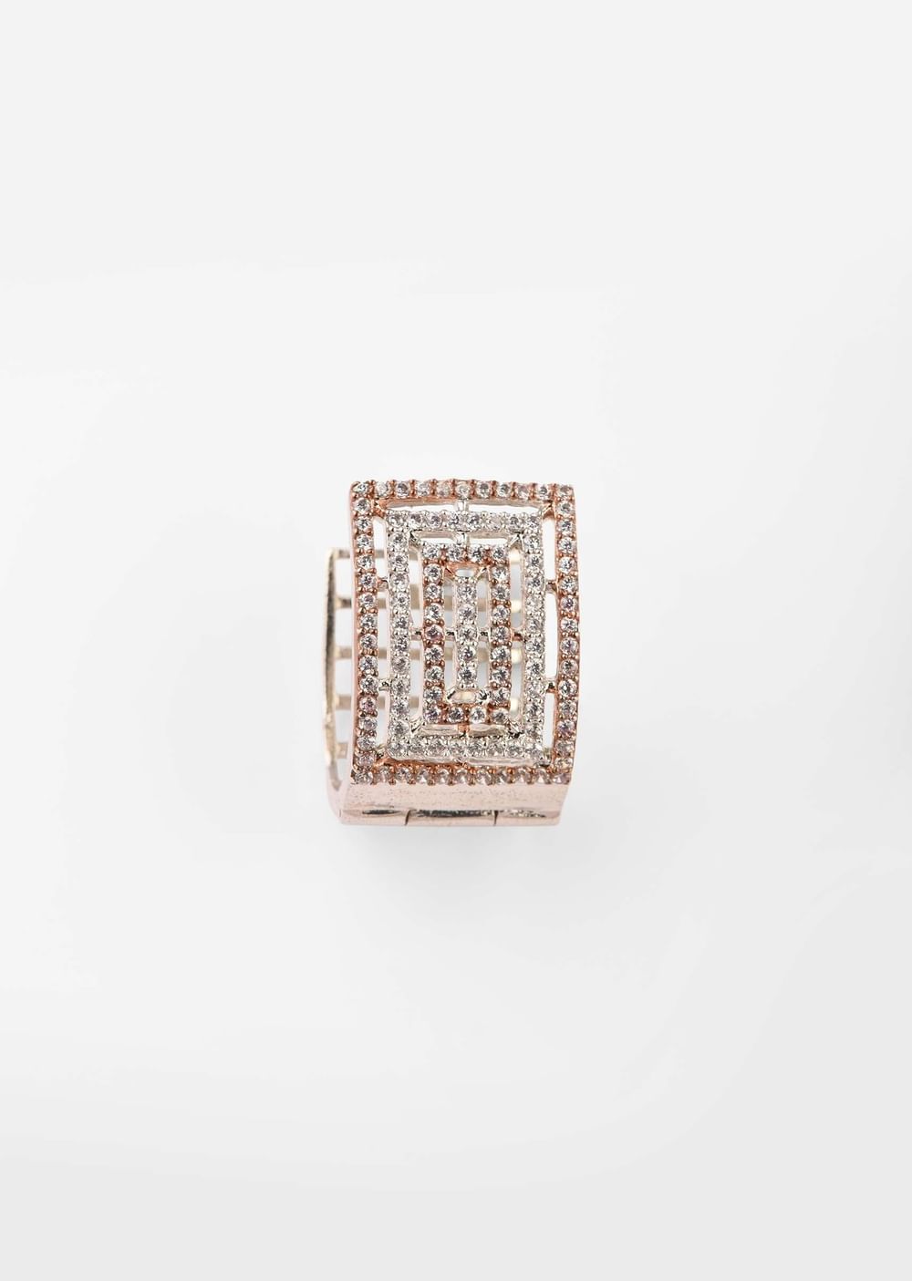 Silver Earrings With Rose Gold Plating And Swarovski Studded Geometric Design