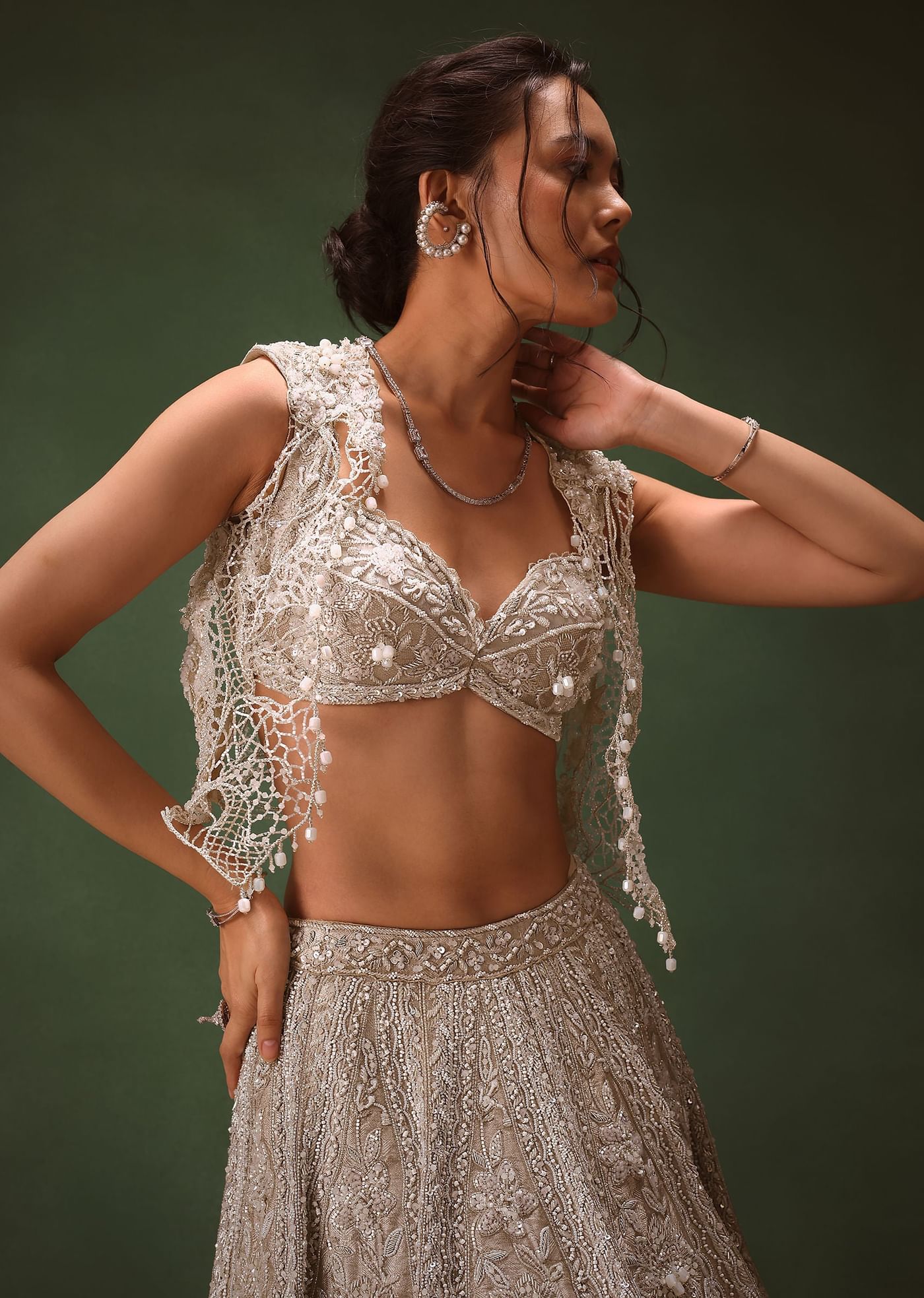 Silver Embroidered Lehenga With Blouse And Jacket