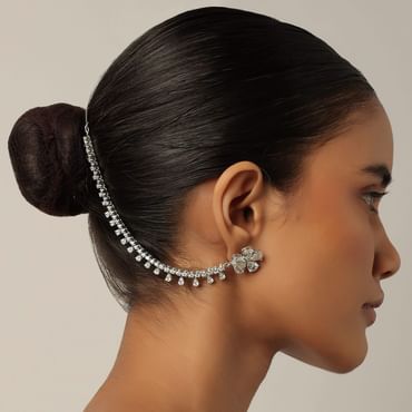 Silver Finish Ear Chain With White Zirconia