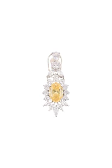 Silver Finish Elizabethian Necklace Set with Champagne Oval Stone and Faux diamonds